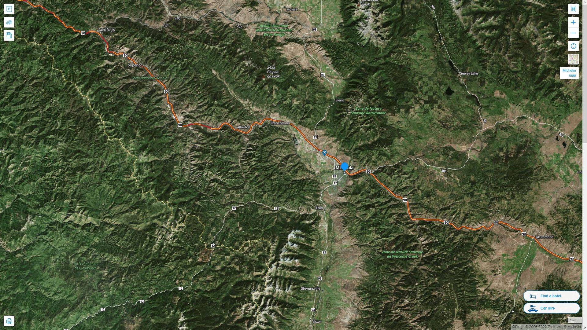 Missoula Montana Highway and Road Map with Satellite View
